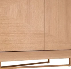 Casa Padrino Luxus Sideboard Naturfarben / Messing 180 x 50 x H. 80,5 cm - Eichenfurnier Schrank mit 4 Türen - Luxus Möbel - Hotel Möbel - Luxus Einrichtung
