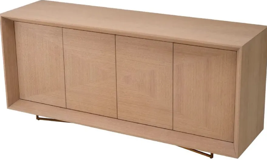 Casa Padrino Luxus Sideboard Naturfarben / Messing 180 x 50 x H. 80,5 cm - Eichenfurnier Schrank mit 4 Türen - Luxus Möbel - Hotel Möbel - Luxus Einrichtung