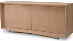 Casa Padrino Luxus Sideboard Naturfarben / Messing 180 x 50 x H. 80,5 cm - Eichenfurnier Schrank mit 4 Türen - Luxus Möbel - Hotel Möbel - Luxus Einrichtung