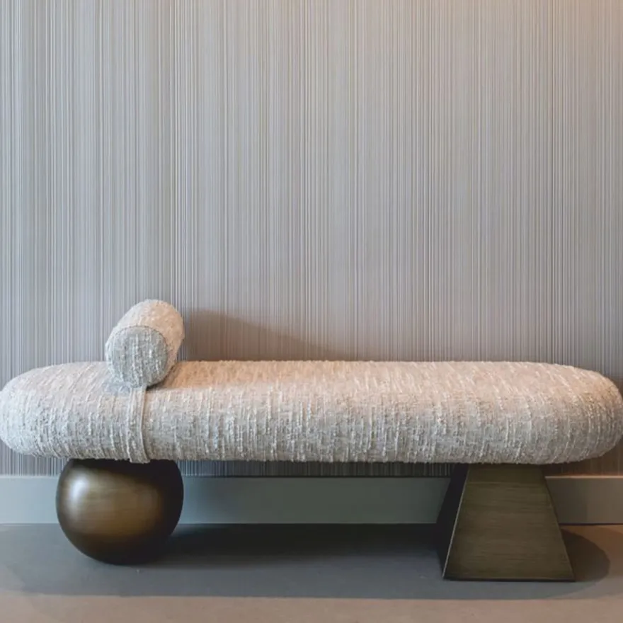 Casa Padrino Luxus Sitzbank Beige / Braun 148 cm - Luxus Hotel Möbel