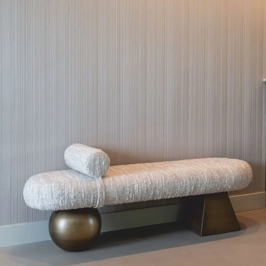 Casa Padrino Luxus Sitzbank Beige / Braun 148 cm - Luxus Hotel Möbel