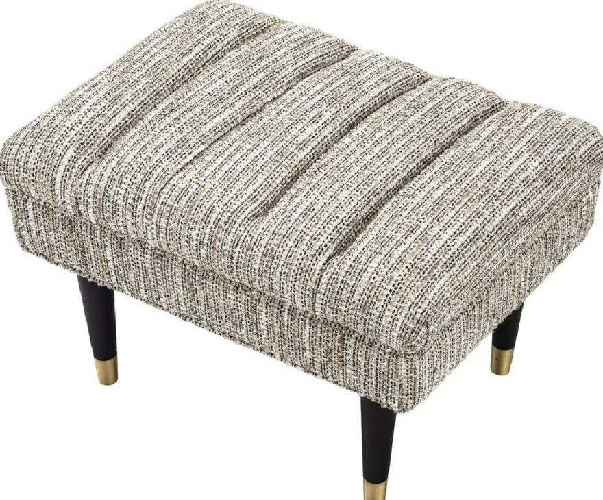 Casa Padrino Luxus Sitzbank Beige / Schwarz / Messingfarben 68 x 50 x H. 45 cm - Gepolsterte Massivholz Bank - Wohnzimmer Möbel - Hotel Möbel - Luxus Kollektion