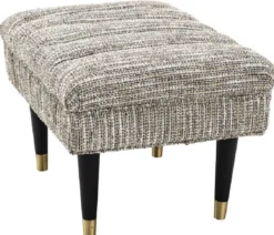Casa Padrino Luxus Sitzbank Beige / Schwarz / Messingfarben 68 x 50 x H. 45 cm - Gepolsterte Massivholz Bank - Wohnzimmer Möbel - Hotel Möbel - Luxus Kollektion