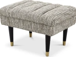 Casa Padrino Luxus Sitzbank Beige / Schwarz / Messingfarben 68 x 50 x H. 45 cm - Gepolsterte Massivholz Bank - Wohnzimmer Möbel - Hotel Möbel - Luxus Kollektion