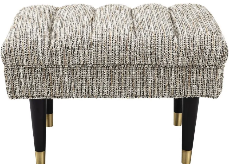 Casa Padrino Luxus Sitzbank Beige / Schwarz / Messingfarben 68 x 50 x H. 45 cm - Gepolsterte Massivholz Bank - Wohnzimmer Möbel - Hotel Möbel - Luxus Kollektion