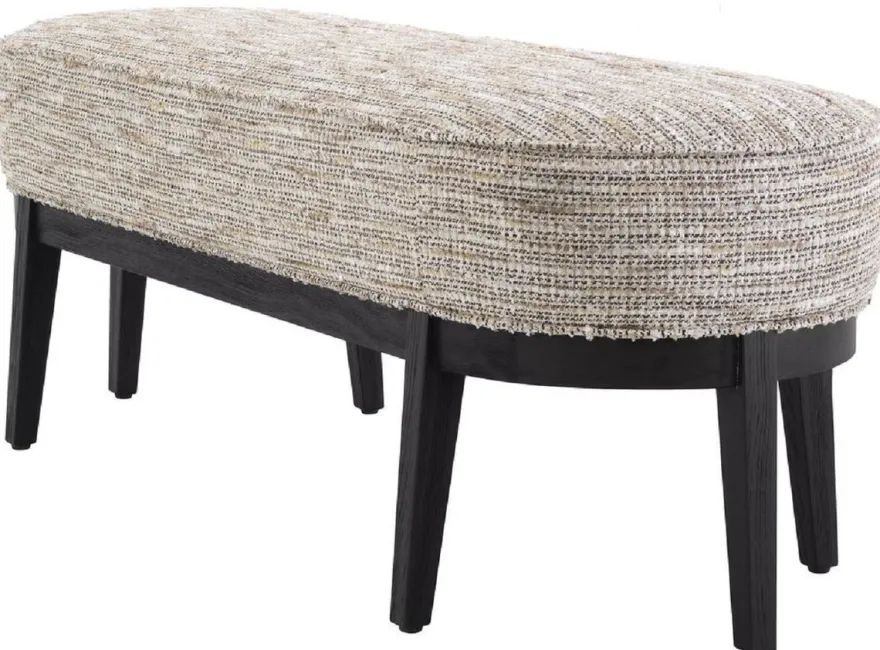Casa Padrino Luxus Sitzbank Beige / Schwarz 132 x 45 x H. 47 cm - Gepolsterte Wohnzimmer Bank - Wohnzimmer Möbel - Hotel Möbel - Luxus Kollektion