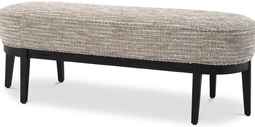 Casa Padrino Luxus Sitzbank Beige / Schwarz 132 x 45 x H. 47 cm - Gepolsterte Wohnzimmer Bank - Wohnzimmer Möbel - Hotel Möbel - Luxus Kollektion