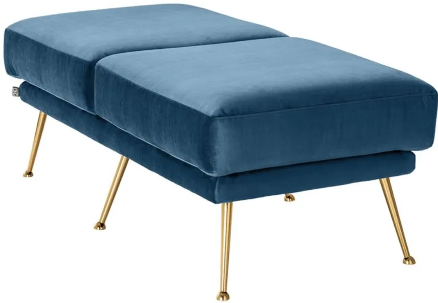 Casa Padrino Luxus Sitzbank Blau / Messingfarben 125 x 58 x H. 45 cm - Designermöbel