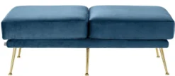 Casa Padrino Luxus Sitzbank Blau / Messingfarben 125 x 58 x H. 45 cm - Designermöbel