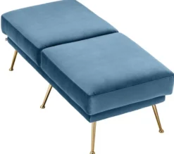 Casa Padrino Luxus Sitzbank Blau / Messingfarben 125 x 58 x H. 45 cm - Designermöbel