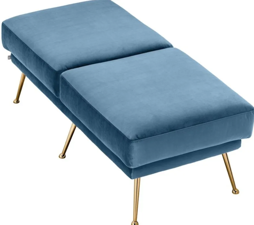 Casa Padrino Luxus Sitzbank Blau / Messingfarben 125 x 58 x H. 45 cm - Designermöbel