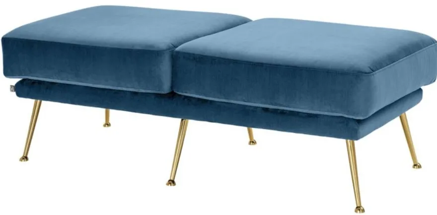 Casa Padrino Luxus Sitzbank Blau / Messingfarben 125 x 58 x H. 45 cm - Designermöbel