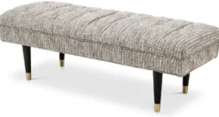 Casa Padrino Luxus Sitzbank Beige / Schwarz / Messingfarben 134 x 50 x H. 45 cm - Gepolsterte Massivholz Bank - Wohnzimmer Möbel - Hotel Möbel - Luxus Kollektion