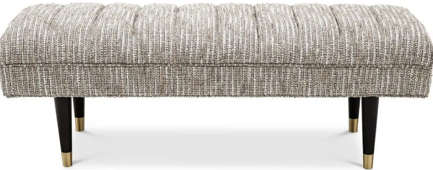 Casa Padrino Luxus Sitzbank Beige / Schwarz / Messingfarben 134 x 50 x H. 45 cm - Gepolsterte Massivholz Bank - Wohnzimmer Möbel - Hotel Möbel - Luxus Kollektion