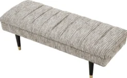 Casa Padrino Luxus Sitzbank Beige / Schwarz / Messingfarben 134 x 50 x H. 45 cm - Gepolsterte Massivholz Bank - Wohnzimmer Möbel - Hotel Möbel - Luxus Kollektion