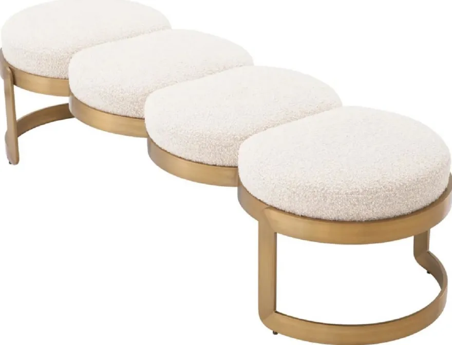 Casa Padrino Luxus Sitzbank Creme / Messing 160 x 50 x H. 40 cm - Gepolsterte Edelstahl Bank - Wohnzimmer Möbel - Hotel Möbel - Luxus Qualität