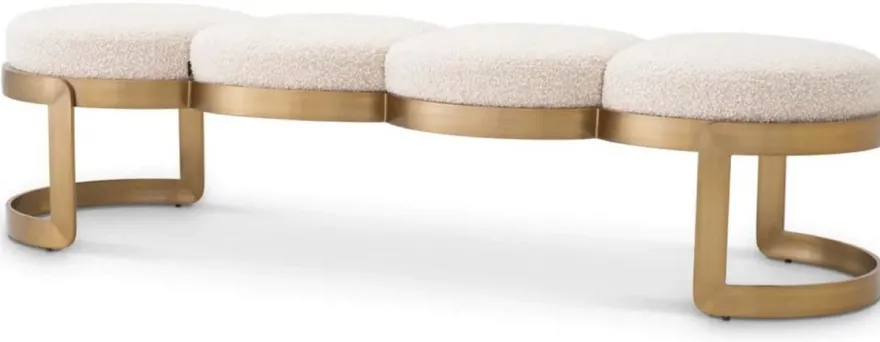 Casa Padrino Luxus Sitzbank Creme / Messing 160 x 50 x H. 40 cm - Gepolsterte Edelstahl Bank - Wohnzimmer Möbel - Hotel Möbel - Luxus Qualität