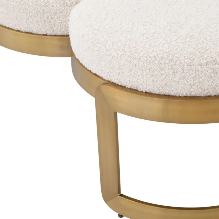 Casa Padrino Luxus Sitzbank Creme / Messing 160 x 50 x H. 40 cm - Gepolsterte Edelstahl Bank - Wohnzimmer Möbel - Hotel Möbel - Luxus Qualität
