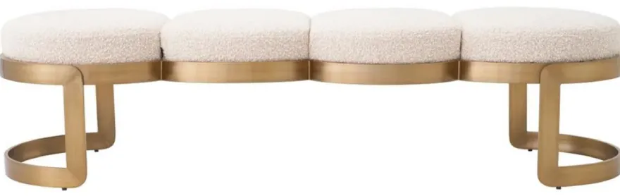 Casa Padrino Luxus Sitzbank Creme / Messing 160 x 50 x H. 40 cm - Gepolsterte Edelstahl Bank - Wohnzimmer Möbel - Hotel Möbel - Luxus Qualität