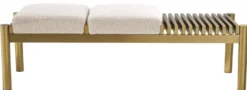 Casa Padrino Luxus Sitzbank Creme / Messing 140 x 44 x H. 45 cm - Gepolsterte Edelstahl Bank - Wohnzimmer Möbel - Hotel Möbel - Luxus Kollektion