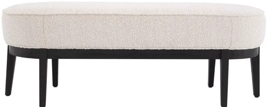 Casa Padrino Luxus Sitzbank Cremefarben / Schwarz 132 x 45 x H. 47 cm - Gepolsterte Wohnzimmer Bank - Wohnzimmer Möbel - Hotel Möbel - Luxus Kollektion