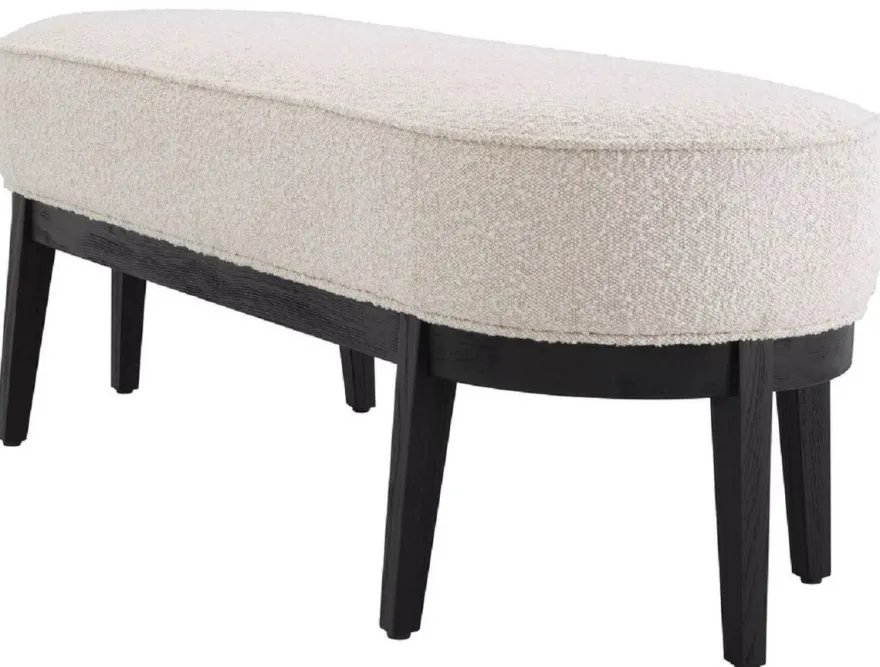 Casa Padrino Luxus Sitzbank Cremefarben / Schwarz 132 x 45 x H. 47 cm - Gepolsterte Wohnzimmer Bank - Wohnzimmer Möbel - Hotel Möbel - Luxus Kollektion