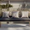 Casa Padrino Luxus Sitzbank Grau / Weiß / Gold 150 x 50 x H. 89 cm - Handgefertigte Bank mit Kissen - Garten & Terrassen Bank - Hotel Möbel - Luxus Qualität