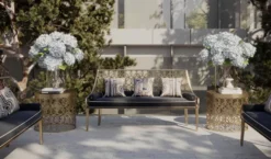 Casa Padrino Luxus Sitzbank Grau / Weiß / Gold 150 x 50 x H. 89 cm - Handgefertigte Bank mit Kissen - Garten & Terrassen Bank - Hotel Möbel - Luxus Qualität