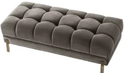 Casa Padrino Luxus Sitzbank Grau / Messingfarben 133 x 59 x H. 42 cm - Gepolsterte Samt Bank mit Edelstahl Beinen - Luxus Kollektion