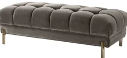 Casa Padrino Luxus Sitzbank Grau / Messingfarben 133 x 59 x H. 42 cm - Gepolsterte Samt Bank mit Edelstahl Beinen - Luxus Kollektion