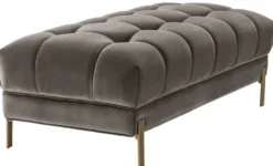 Casa Padrino Luxus Sitzbank Grau / Messingfarben 133 x 59 x H. 42 cm - Gepolsterte Samt Bank mit Edelstahl Beinen - Luxus Kollektion