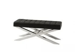 Casa Padrino Luxus Sitzbank in schwarzer Leder Optik und poliertem Edelstahl - 120 x 42,5 x H. 53,5 cm