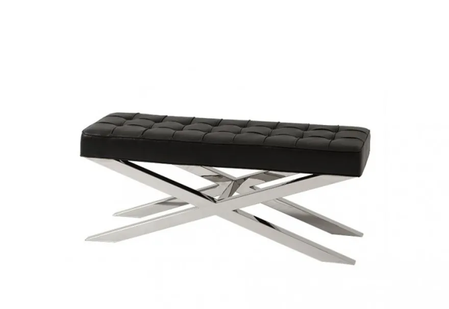 Casa Padrino Luxus Sitzbank in schwarzer Leder Optik und poliertem Edelstahl - 120 x 42,5 x H. 53,5 cm