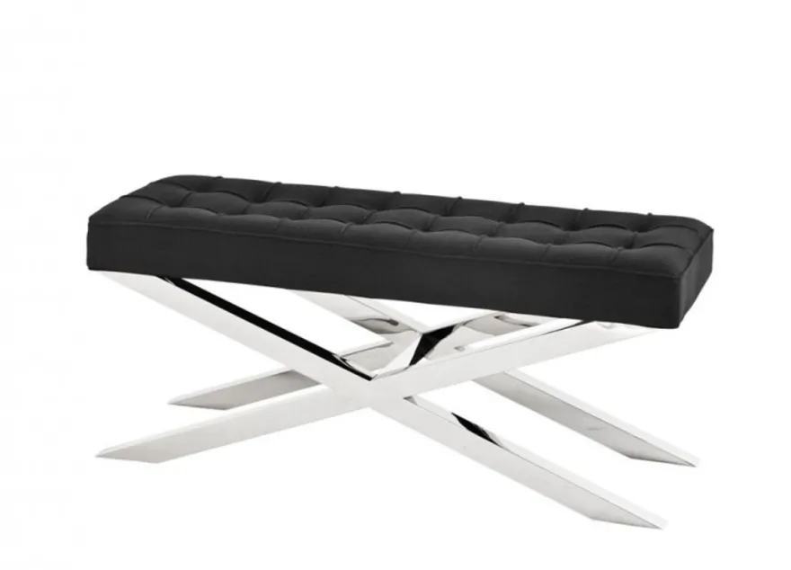 Casa Padrino Luxus Sitzbank Mod2 in Panama Schwarz und poliertem Edelstahl 120 x 42,5 x H. 53,5 cm
