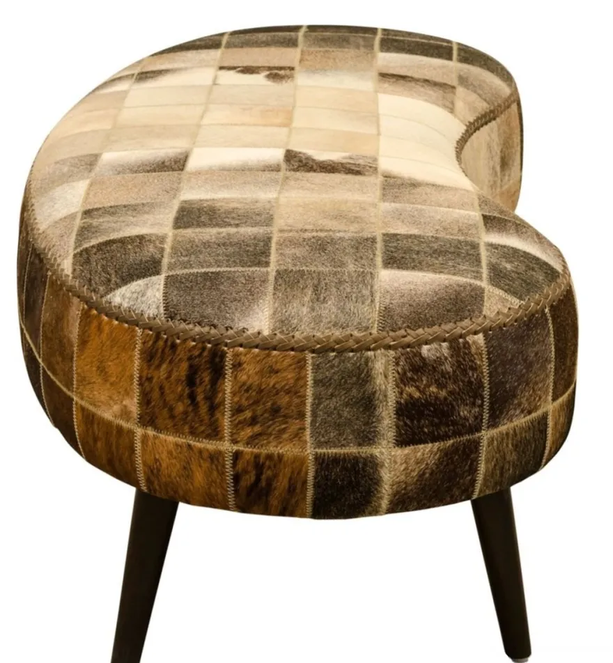 Casa Padrino Luxus Sitzbank mit Kuhfell 130 x 60 x H. 50 cm - Designermöbel
