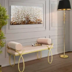 Casa Padrino Luxus Sitzbank Rosa / Gold 112,5 cm - Luxus Interior