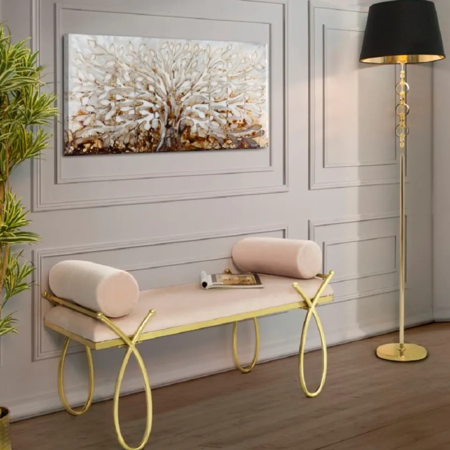 Casa Padrino Luxus Sitzbank Rosa / Gold 112,5 cm - Luxus Interior