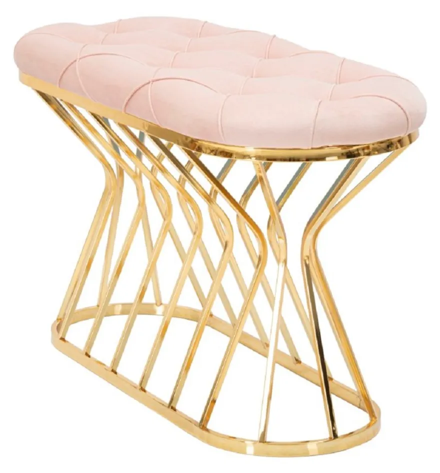 Casa Padrino Luxus Sitzbank Rosa / Gold 91 cm - Luxus Interior