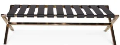Casa Padrino Luxus Sitzbank Schwarz / Rosegold 120 x 45 x H. 40 cm - Edelstahl Bank mit Italienischem Leder - Gepäckablage - Hotel Möbel & Accessoires