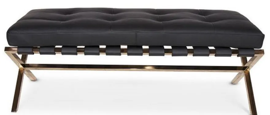 Casa Padrino Luxus Sitzbank Schwarz / Rosegold 120 x 45 x H. 40 cm - Edelstahl Bank mit Italienischem Leder - Gepäckablage - Hotel Möbel & Accessoires