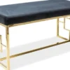 Casa Padrino Luxus Sitzbank Schwarz / Gold 100 x 46 x H. 48 cm - Gepolsterte Samt Bank mit Edelstahl Gestell