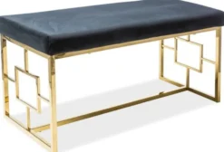 Casa Padrino Luxus Sitzbank Schwarz / Gold 100 x 46 x H. 48 cm - Gepolsterte Samt Bank mit Edelstahl Gestell