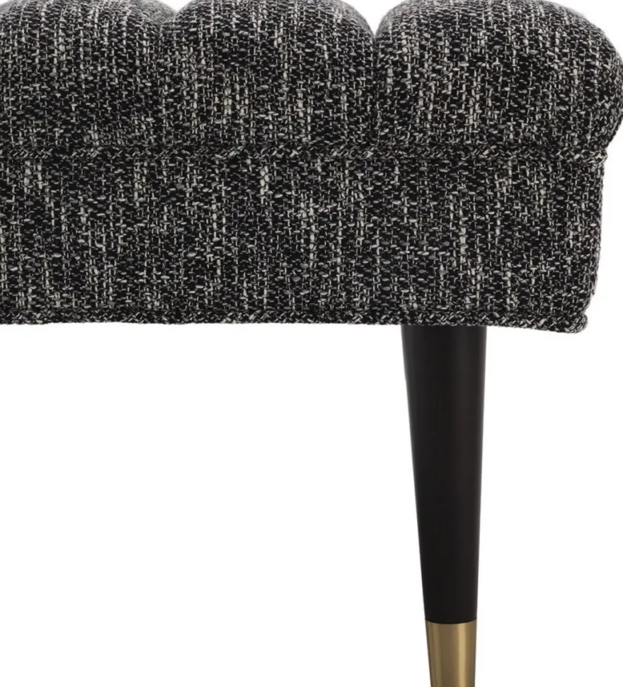 Casa Padrino Luxus Sitzbank Schwarz / Messingfarben 68 x 50 x H. 45 cm - Gepolsterte Massivholz Bank - Wohnzimmer Möbel - Hotel Möbel - Luxus Kollektion
