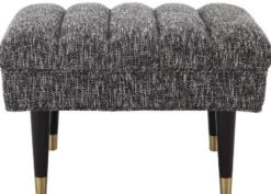 Casa Padrino Luxus Sitzbank Schwarz / Messingfarben 68 x 50 x H. 45 cm - Gepolsterte Massivholz Bank - Wohnzimmer Möbel - Hotel Möbel - Luxus Kollektion