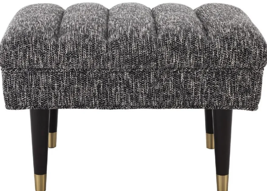 Casa Padrino Luxus Sitzbank Schwarz / Messingfarben 68 x 50 x H. 45 cm - Gepolsterte Massivholz Bank - Wohnzimmer Möbel - Hotel Möbel - Luxus Kollektion