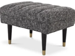 Casa Padrino Luxus Sitzbank Schwarz / Messingfarben 68 x 50 x H. 45 cm - Gepolsterte Massivholz Bank - Wohnzimmer Möbel - Hotel Möbel - Luxus Kollektion