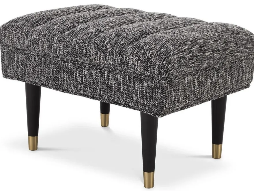 Casa Padrino Luxus Sitzbank Schwarz / Messingfarben 68 x 50 x H. 45 cm - Gepolsterte Massivholz Bank - Wohnzimmer Möbel - Hotel Möbel - Luxus Kollektion