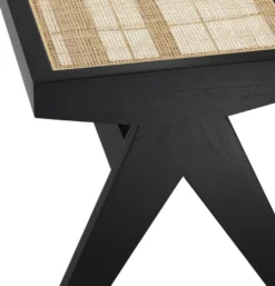 Casa Padrino Luxus Sitzbank Schwarz / Naturfarben 136 x 46 x H. 47 cm - Massivholz Bank mit handgewebtem Rattangeflecht - Luxus Möbel