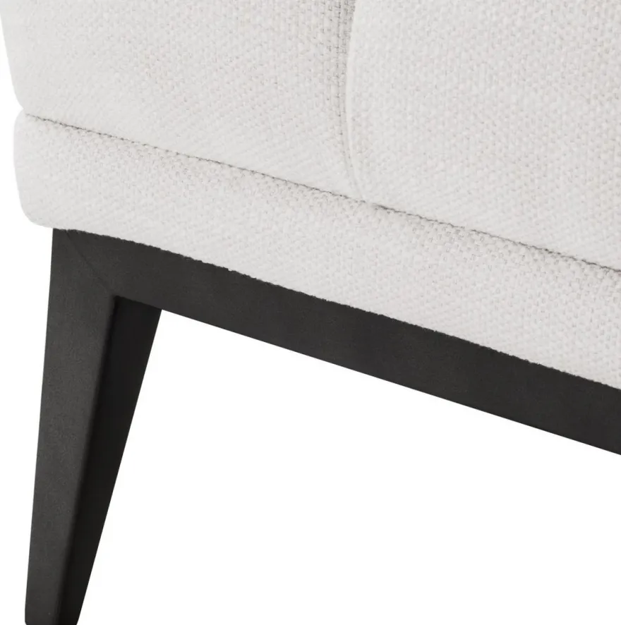 Casa Padrino Luxus Sitzbank Weiß / Schwarz 124 x 53 x H. 44 cm - Gepolsterte Bank mit Edelstahl Beinen - Wohnzimmer Möbel