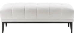 Casa Padrino Luxus Sitzbank Weiß / Schwarz 124 x 53 x H. 44 cm - Gepolsterte Bank mit Edelstahl Beinen - Wohnzimmer Möbel